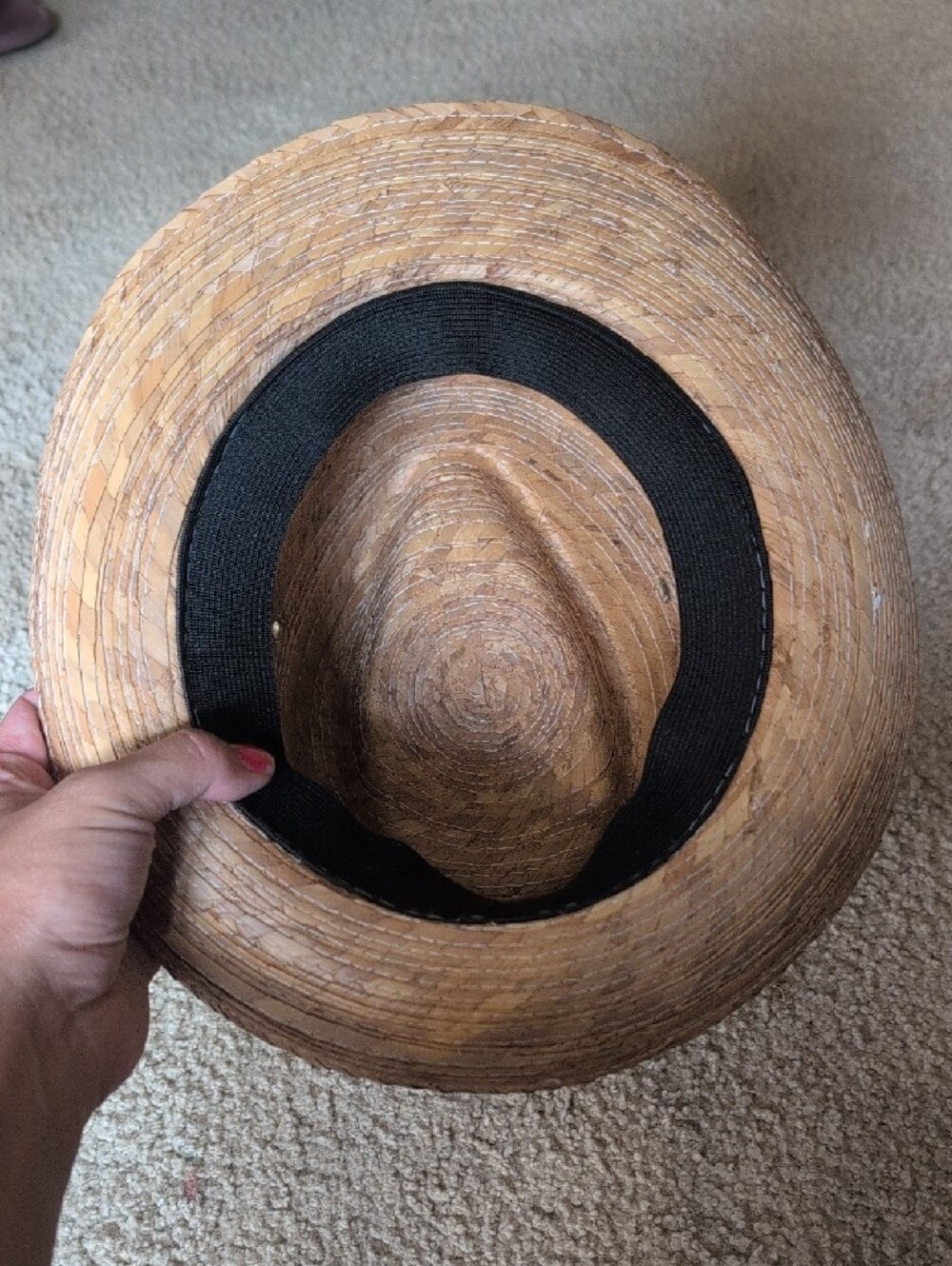 Striped Band Straw Fedora Hat - Natural with Blue Accent - Picture 7 of 7